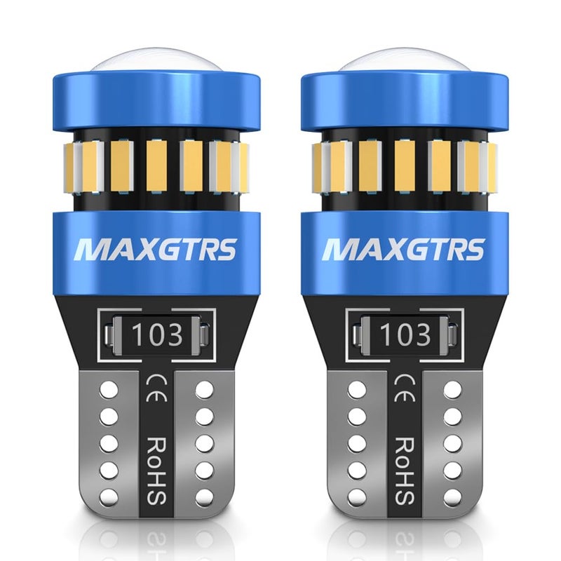 MAXGTRS 194 LED Light Bulb 3000k Amber 168 2825 W5W T10 Wedge 18-SMD 3014 Chipsets LED Replacement Bulbs with Condenser Lens for Car Dome Map Door Courtesy License Plate Lights, Pack of 2 - Image 1